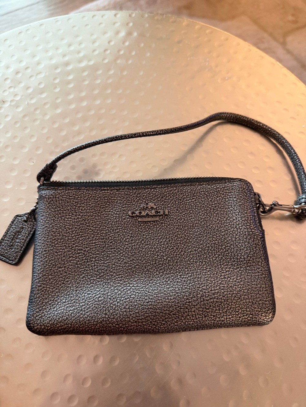 Coach Metallic Pewter Wristlet Pouch
